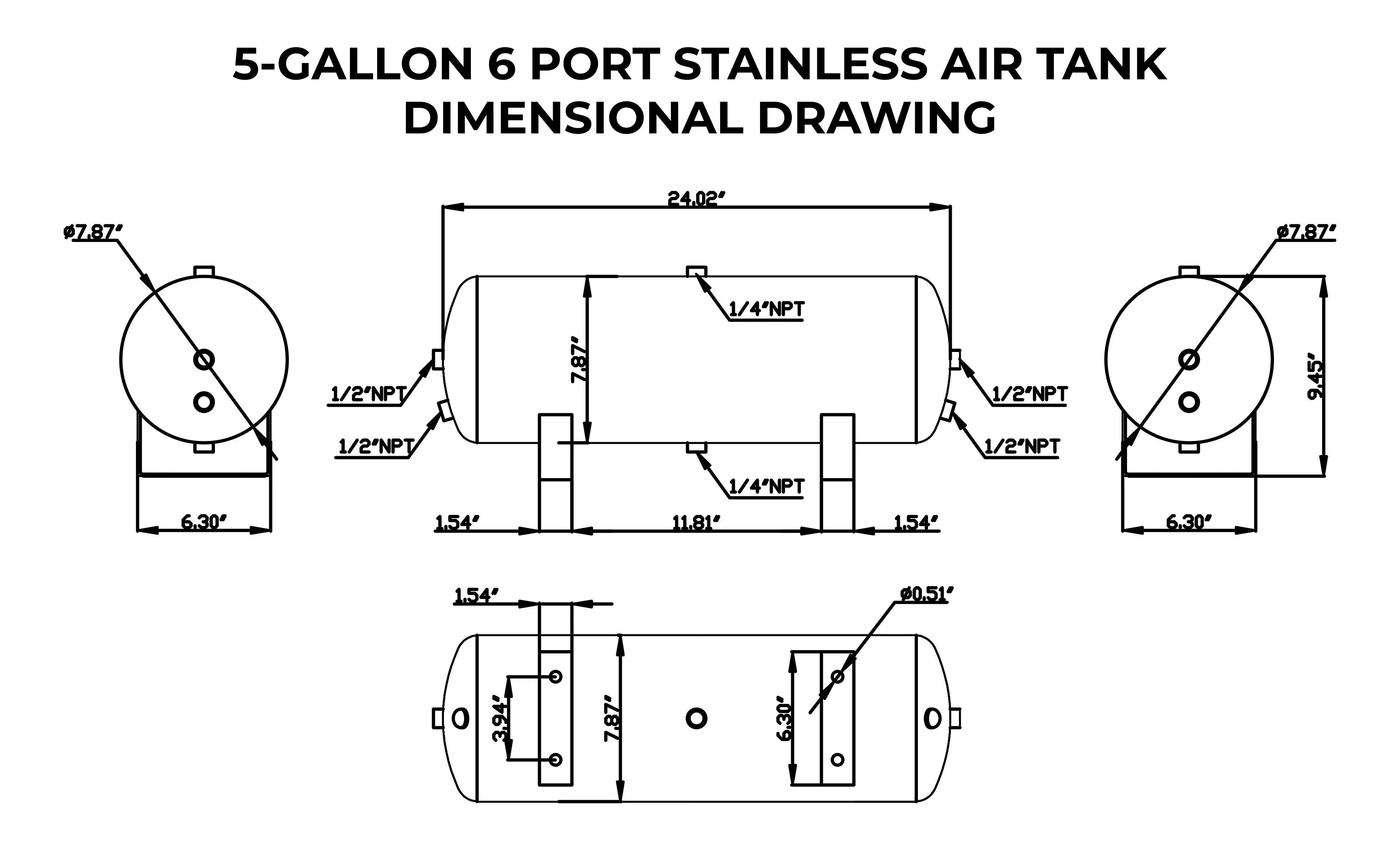Open Box 5 Gallon Stainless Steel 6 Port Air Tank - Image 3